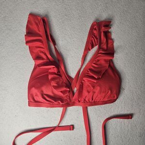 SHADE & SHORE Red Bikini Top Sz M Ruffle Triangle Adj Straps
